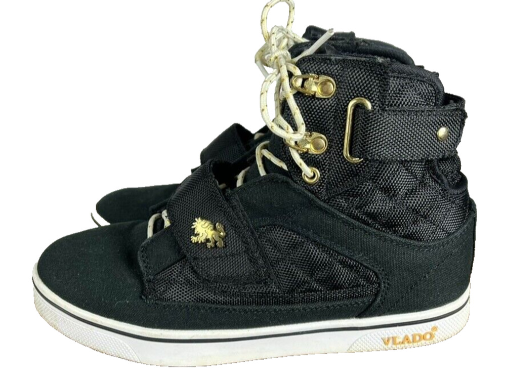 Vlado Sneakers Womens 8 Black Gold Tone Hardware Atlas II Hi-Top Canvas Upper